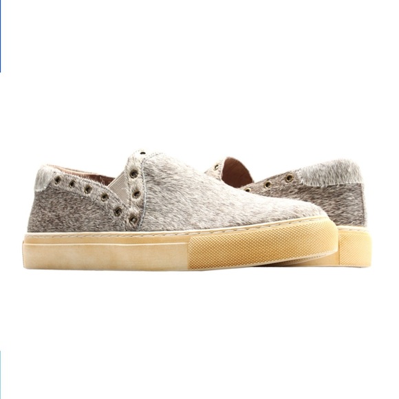 Chocolat Blu Shoes - Chocolat Blu Noella Slip On Sneaker Grey Calf Hair Grommet Detail Size 39 US 8